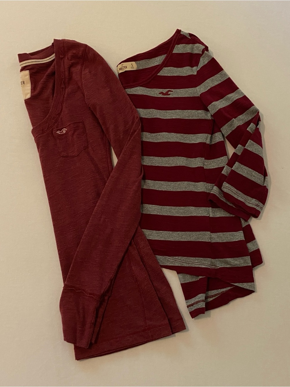 Hollister burgundy and striped shirt bundle